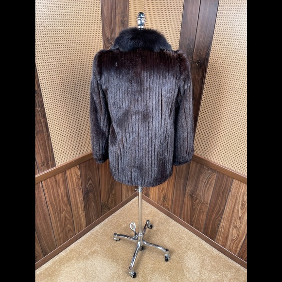 Beautiful Brown Corduroy Mink & Black Fox Fur Collar Jacket Coat XS - Picture 5 of 10